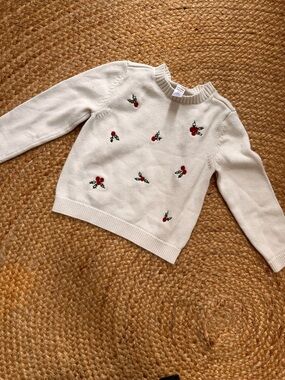 Carters Holiday Sweater | Girls 6/6X | Cream Holly Embroidered